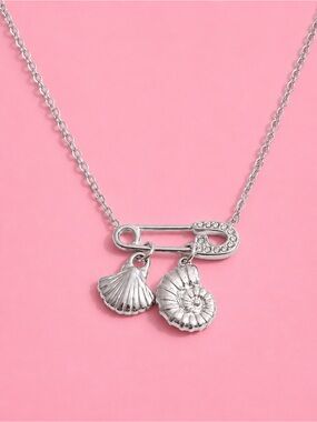 Silver Safety Pin Crystal Necklace